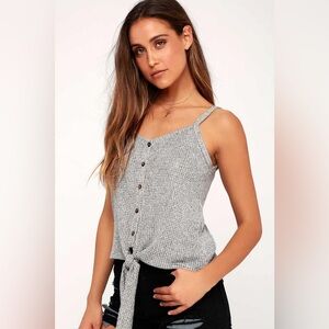 Lulu’s Payton Heather Grey Button-Up Tie-Front Tank Top - Sz M